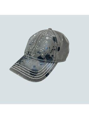 True Religion Gray Paint Splatter Rhinestone Distressed Baseball Cap Adjustable